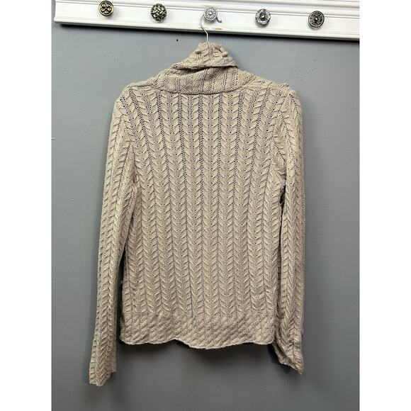 Tapemeasure Sweater Womens‎ Large Tan Shawl Collar Textured Knit Beige Neutral - Picture 2 of 9
